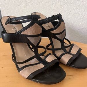 Via Spiga Stiletto Suede Sandals Size 5.5 Black Tan